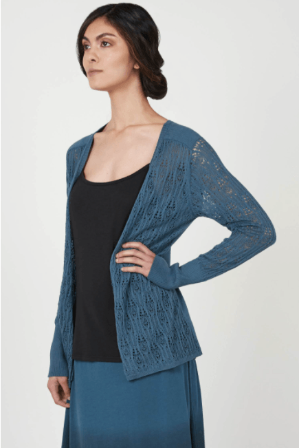 Pointelle Cardigan in Ocean - Veneka-Sustainable-Ethical-Jackets-Indigenous Drop Ship