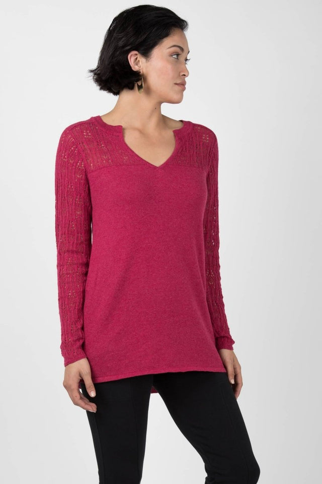 Pointelle Pullover Top in Heather Rose - Veneka-Sustainable-Ethical-Tops-Indigenous Drop Ship
