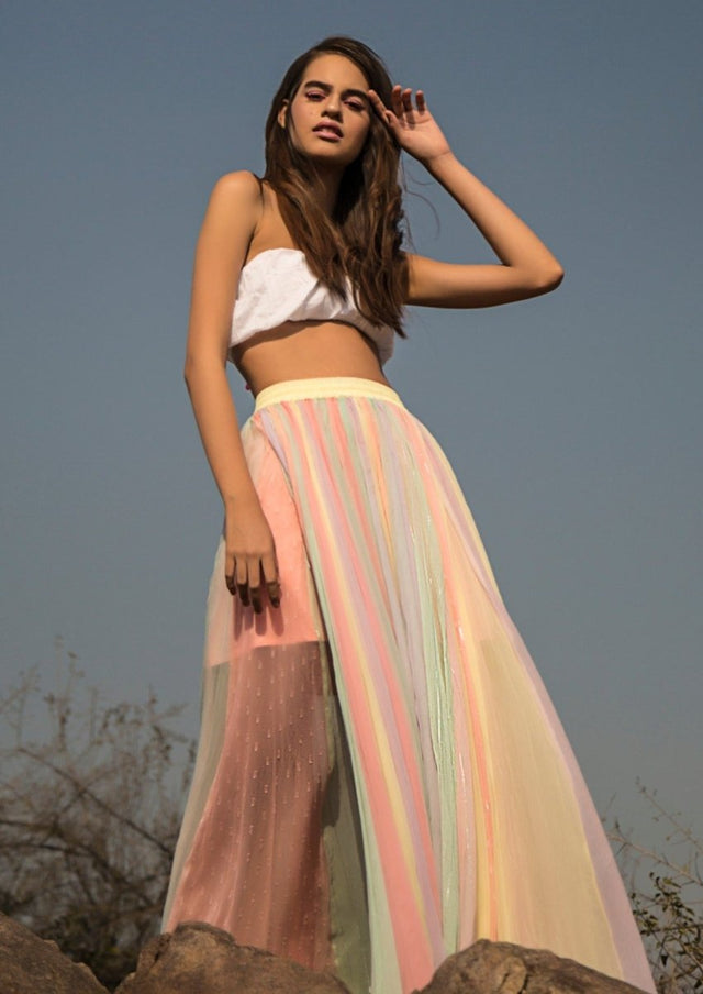 Rainbow Skirt in Pastel - Veneka-Sustainable-Ethical-Bottoms-Em & Shi Drop Ship
