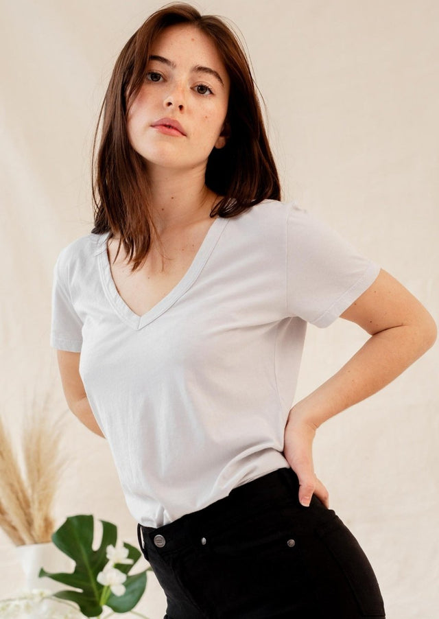 Robin V-Neck Tee in Ice Gray - Veneka-Sustainable-Ethical-Tops-Graceful District Drop Ship