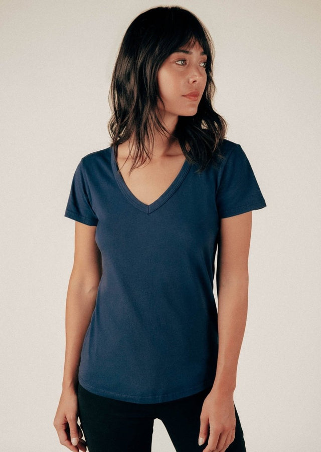 Robin V-Neck Tee in Ink - Veneka-Sustainable-Ethical-Tops-Graceful District Drop Ship