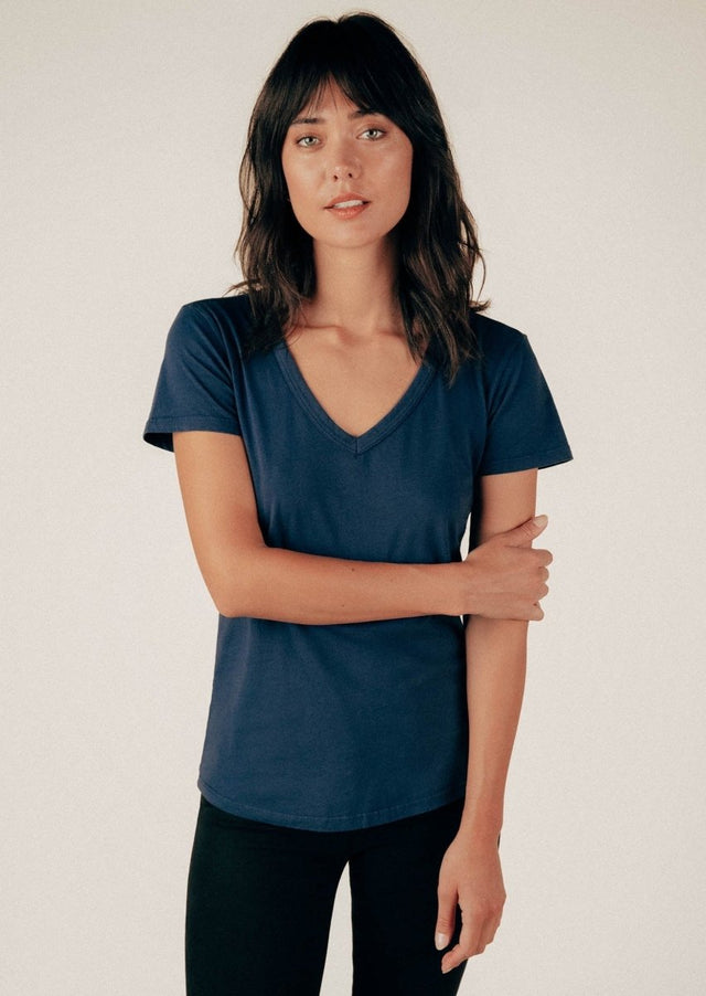 Robin V-Neck Tee in Ink - Veneka-Sustainable-Ethical-Tops-Graceful District Drop Ship