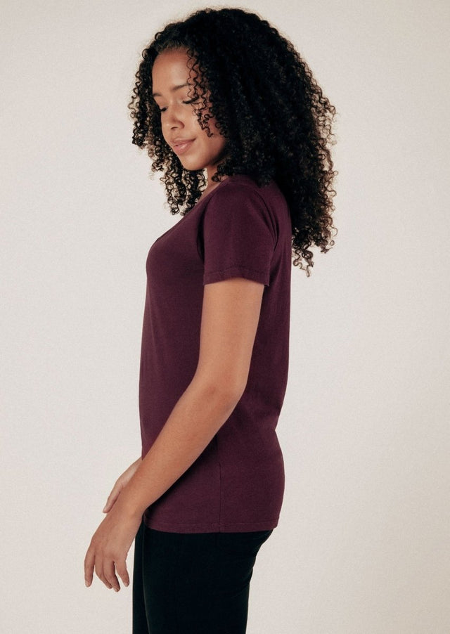 Robin V-Neck Tee in Port - Veneka-Sustainable-Ethical-Tops-Graceful District Drop Ship
