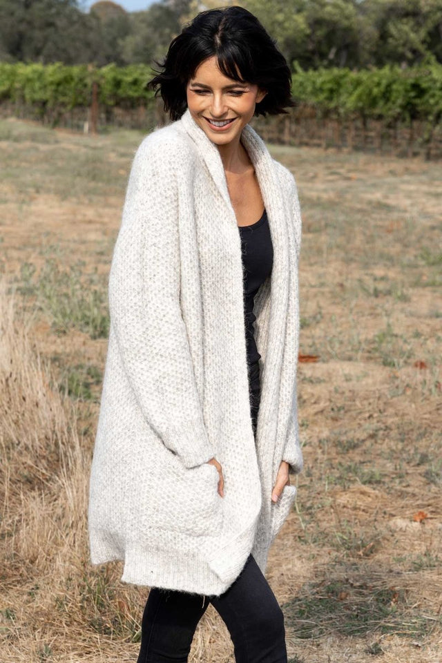Salvia Hand Knit Long Cardigan in Neutral - Veneka-Sustainable-Ethical-Tops-Indigenous Drop Ship