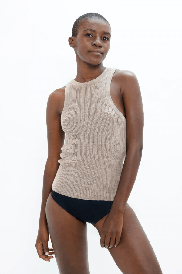 Sao Paulo GRU Racer Knitted Top in Sand - Veneka-Sustainable-Ethical-Tops-1 People Drop Ship