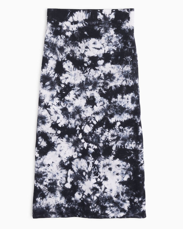 Simone Tie Dye Midi Skirt in White/Black Tie Dye - Veneka-Sustainable-Ethical-Bottoms-YesAnd Drop Ship