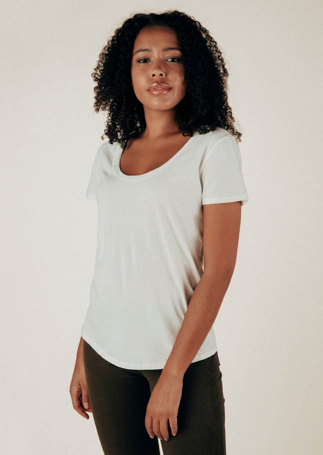 Sophia Scoop Neck Tee in White - Veneka-Sustainable-Ethical-Tops-Graceful District Drop Ship