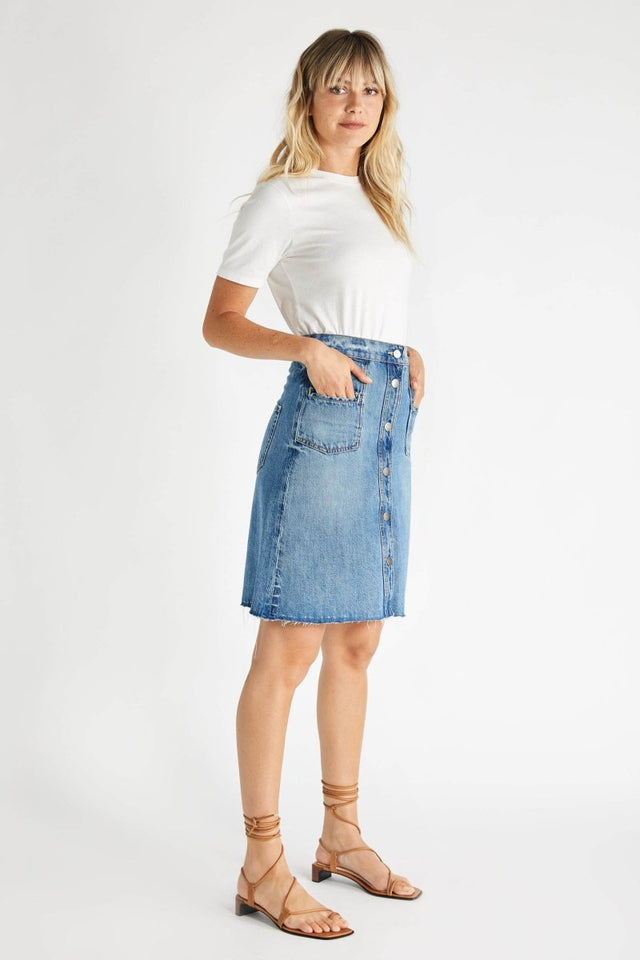 Sophia Skirt in Fleetwood - Veneka-Sustainable-Ethical-Bottoms-Etica Denim Drop Ship