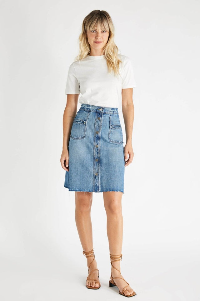 Sophia Skirt in Fleetwood - Veneka-Sustainable-Ethical-Bottoms-Etica Denim Drop Ship