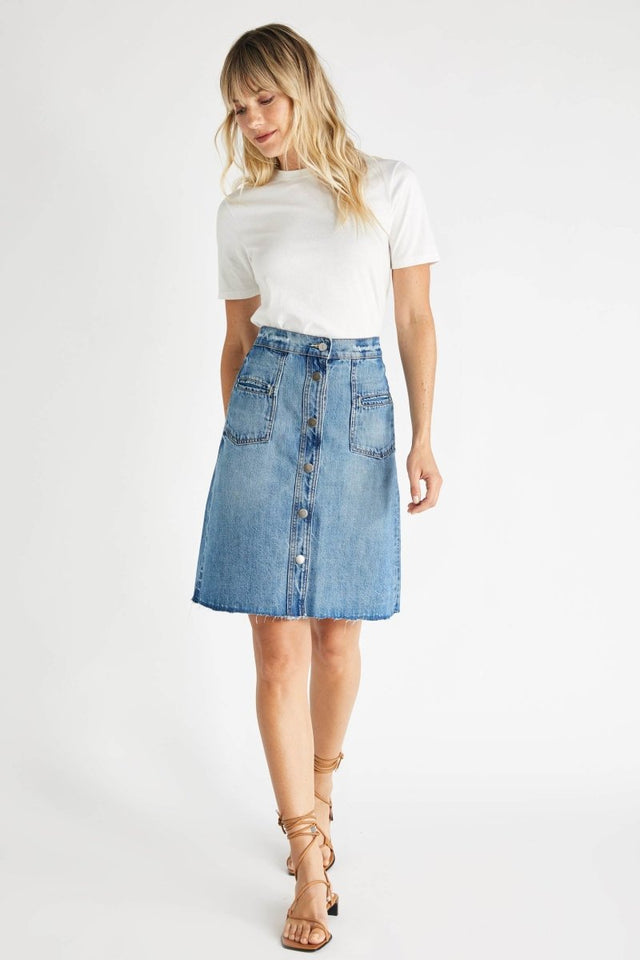 Sophia Skirt in Fleetwood - Veneka-Sustainable-Ethical-Bottoms-Etica Denim Drop Ship