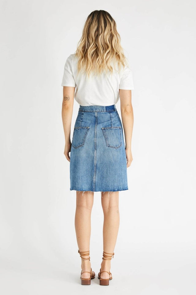 Sophia Skirt in Fleetwood - Veneka-Sustainable-Ethical-Bottoms-Etica Denim Drop Ship