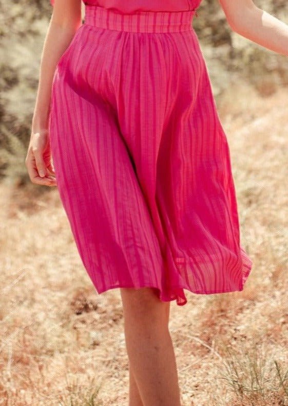 Srey Banana A-line Midi Skirt in Pink - Veneka-Sustainable-Ethical-Bottoms-Valani Drop Ship