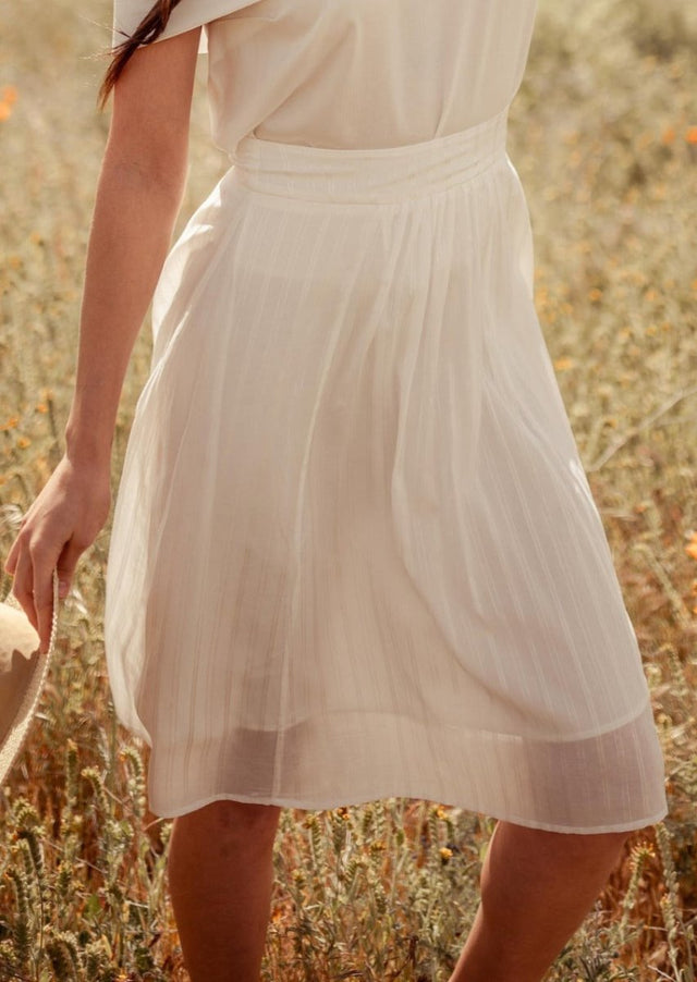 Srey Banana A-line Midi Skirt in White - Veneka-Sustainable-Ethical-Bottoms-Valani Drop Ship