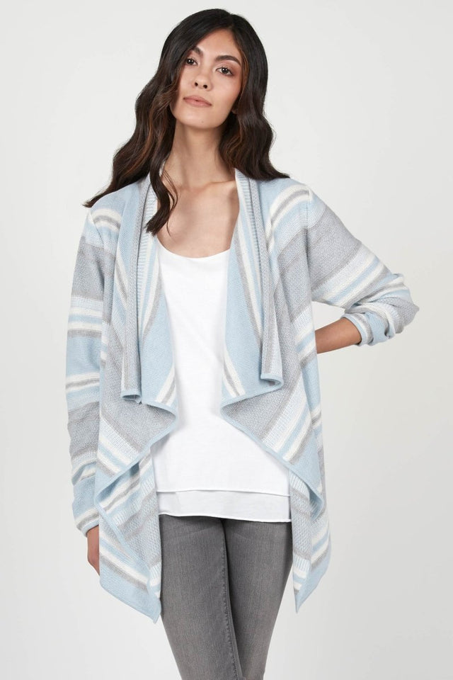 Striped Cardigan in Heather Sky Combo - Veneka-Sustainable-Ethical-Jackets-Indigenous Drop Ship