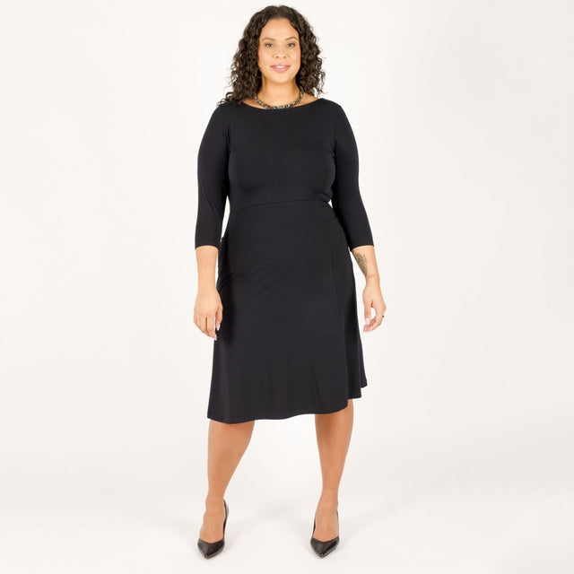 The Anytime Dress in Black - Veneka-Sustainable-Ethical--Encircled Drop Ship Correct