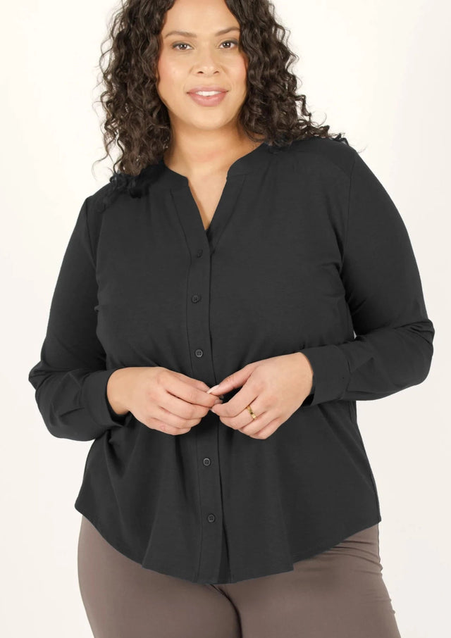 The Comfy Button-Up Shirt in Black - Veneka-Sustainable-Ethical--Encircled Drop Ship Correct