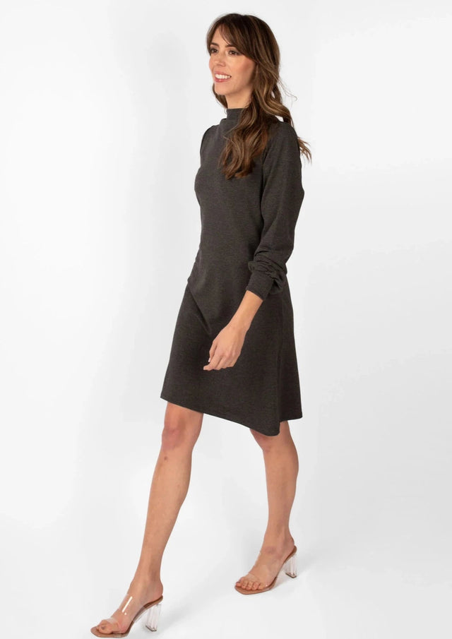 The Comfy Puff Sleeve Dress in Dark Heathered Grey - Final Sale - Veneka-Sustainable-Ethical-Dresses-Encircled Drop Ship