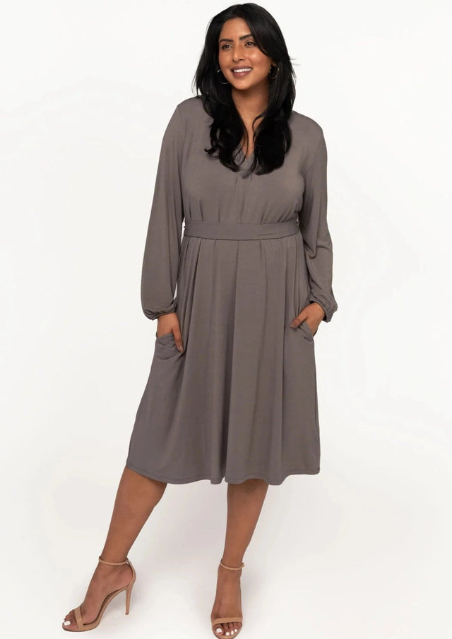 The Comfy Shirt Dress in Olive Grey - Final Sale - Veneka-Sustainable-Ethical-Dresses-Encircled Drop Ship