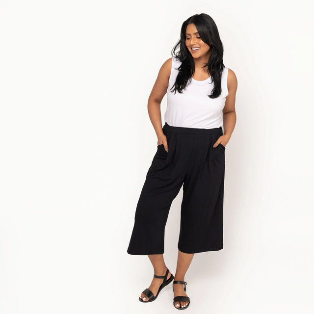 The Comfy Wide Leg Crop in Black - Final Sale - Veneka-Sustainable-Ethical-Bottoms-Encircled Drop Ship