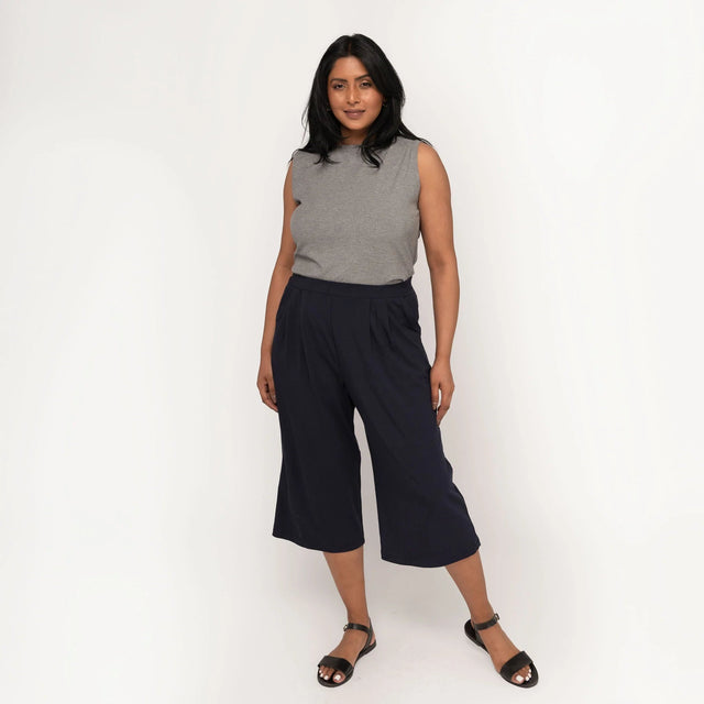 The Comfy Wide Leg Crop in Navy Blue - Final Sale - Veneka-Sustainable-Ethical-Bottoms-Encircled Drop Ship
