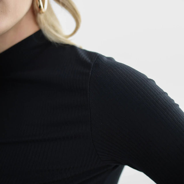 The Dressy Mock Neck Top in Black - Veneka-Sustainable-Ethical-Tops-Encircled Drop Ship Correct