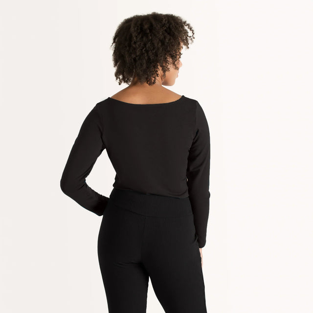 The Effortless Reversible Long Sleeve in Black - Veneka-Sustainable-Ethical-Tops-Encircled Drop Ship Correct