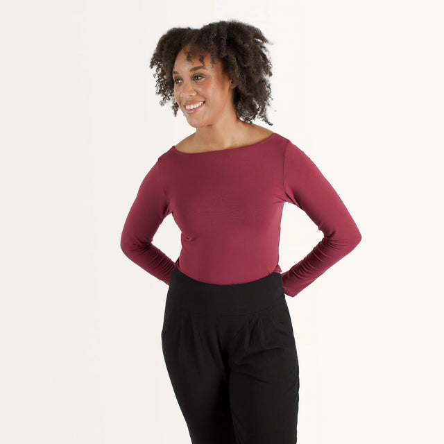 The Effortless Reversible Long Sleeve in Bordeaux - Veneka-Sustainable-Ethical-Tops-Encircled Drop Ship Correct