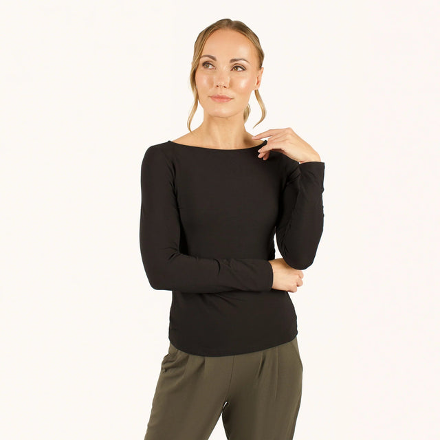 The Effortless Reversible Long Sleeve in Dark Heathered Grey - Veneka-Sustainable-Ethical-Tops-Encircled Drop Ship Correct