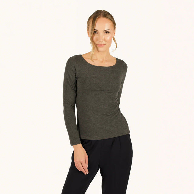 The Effortless Reversible Long Sleeve in Dark Heathered Grey - Veneka-Sustainable-Ethical-Tops-Encircled Drop Ship Correct