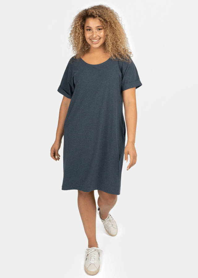 The Everyday T-Shirt Dress in Heathered Navy Blue - Final Sale - Veneka-Sustainable-Ethical-Dresses-Encircled Drop Ship