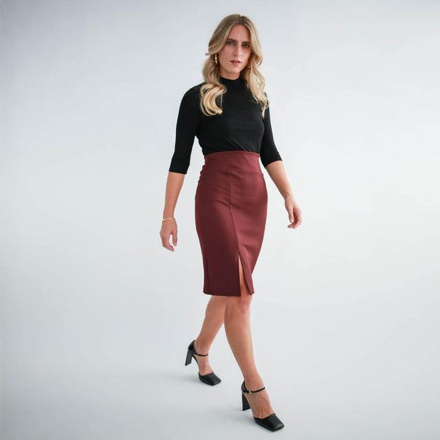 The Performance Pencil Skirt in Bordeaux - Final Sale - Veneka-Sustainable-Ethical-Bottoms-Encircled Drop Ship