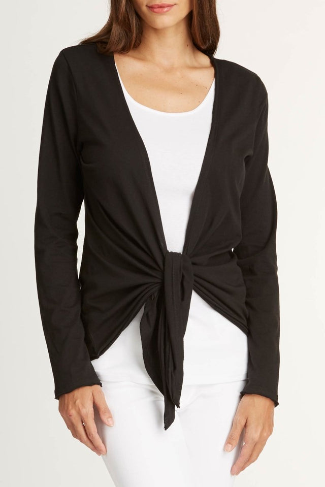 Tie Front Cardigan in Black - Veneka-Sustainable-Ethical-Jackets-Indigenous Drop Ship