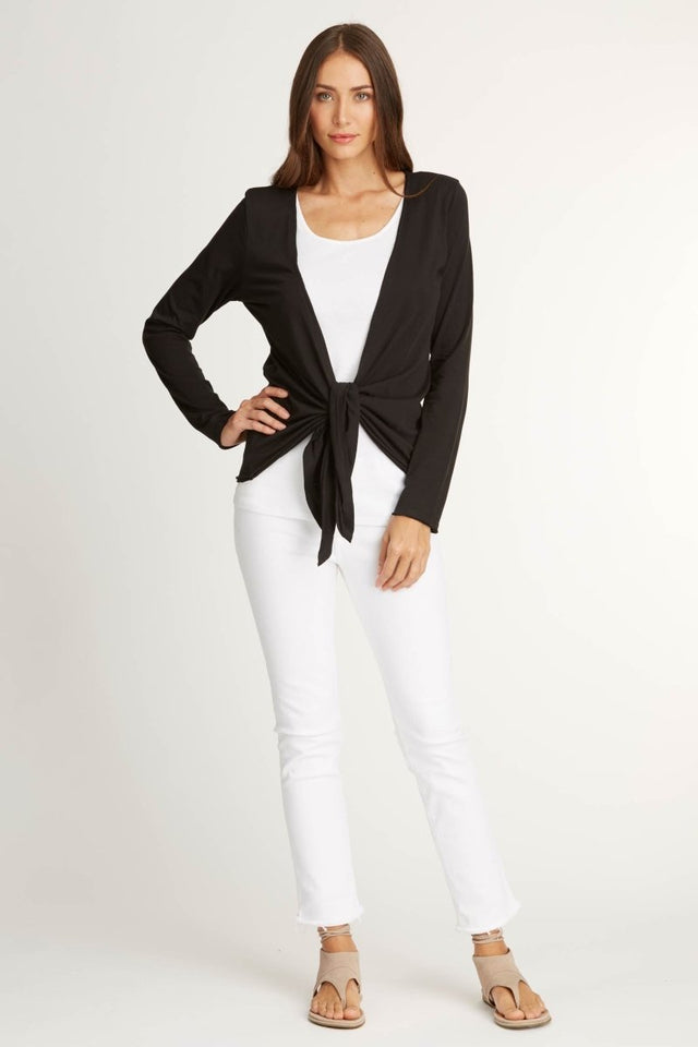 Tie Front Cardigan in Black - Veneka-Sustainable-Ethical-Jackets-Indigenous Drop Ship