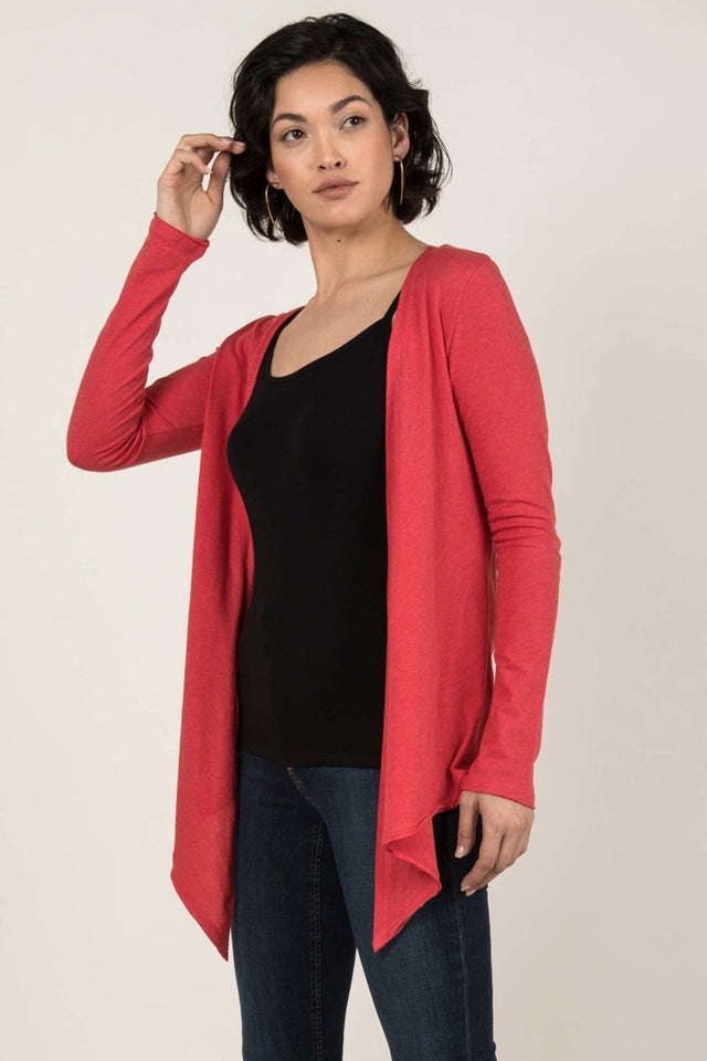 Tie Front Cardigan in Coral - Veneka-Sustainable-Ethical-Jackets-Indigenous Drop Ship