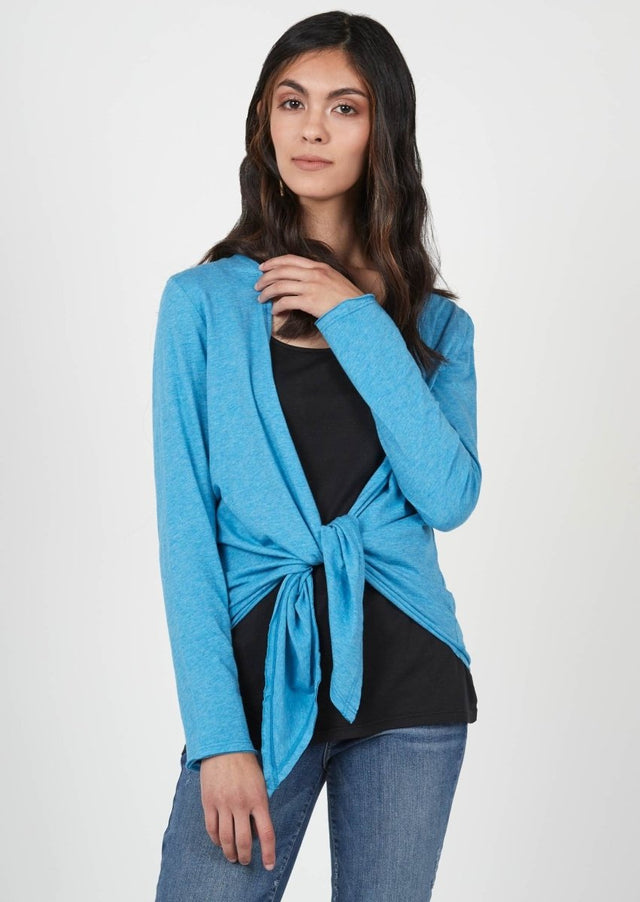 Tie Front Cardigan in Turquoise - Veneka-Sustainable-Ethical-Jackets-Indigenous Drop Ship