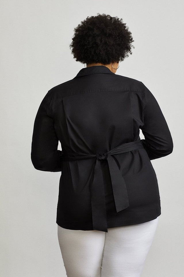 Tie-Waist Shelter Shirt in Jet Black - Veneka-Sustainable-Ethical-Tops-Hours Drop Ship