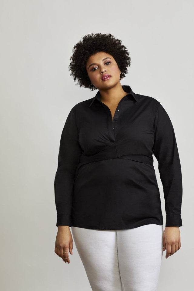 Tie-Waist Shelter Shirt in Jet Black - Veneka-Sustainable-Ethical-Tops-Hours Drop Ship