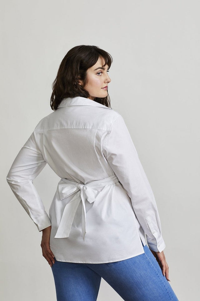 Tie-Waist Shelter Shirt in White - Veneka-Sustainable-Ethical-Tops-Hours Drop Ship
