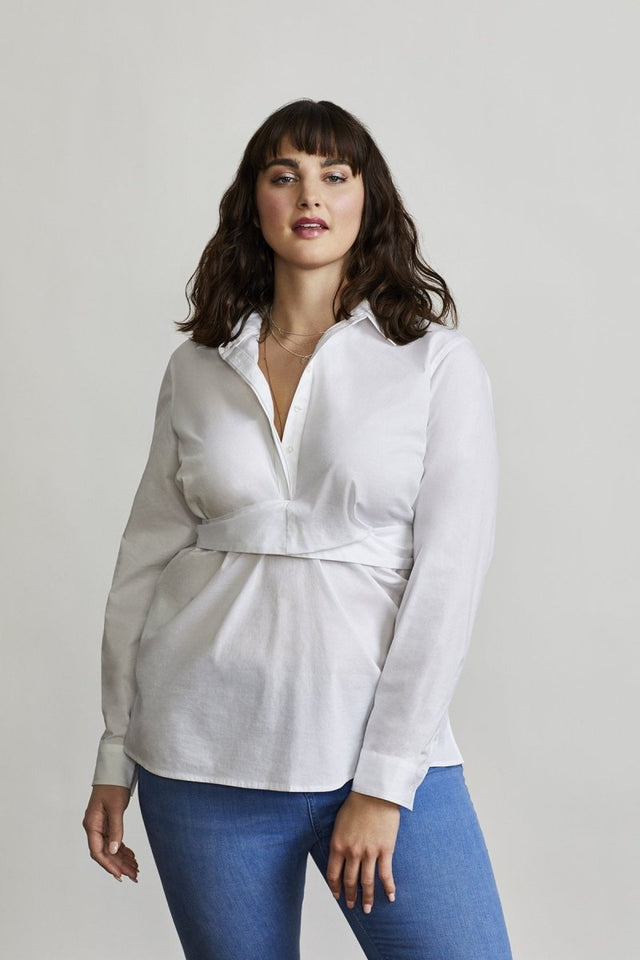 Tie-Waist Shelter Shirt in White - Veneka-Sustainable-Ethical-Tops-Hours Drop Ship