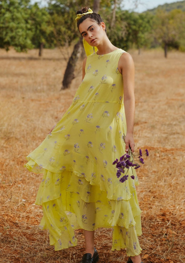 Tiered Dress in Lemon Lavender - Veneka-Sustainable-Ethical-Dresses-Em & Shi Drop Ship