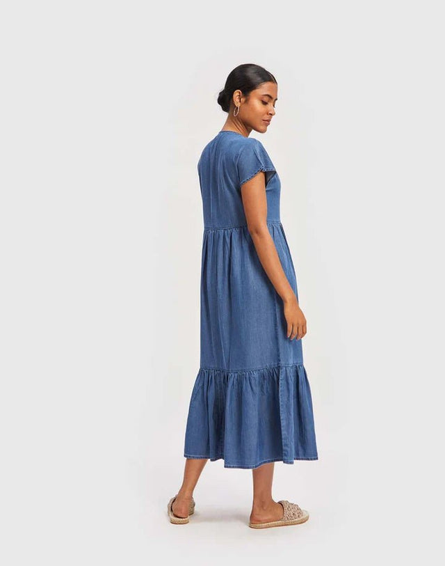 Tiered Shirt Dress in Ultramarine Blue - Veneka-Sustainable-Ethical-Dresses-Reistor Drop Ship