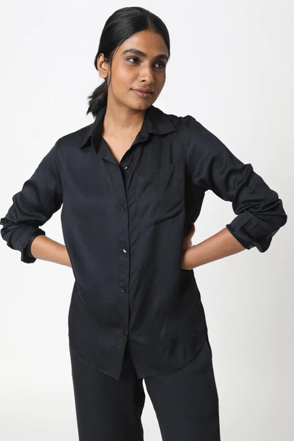 Twiggy Boyfriend Shirt in Black - Veneka-Sustainable-Ethical-Tops-Neu Nomads Drop Ship