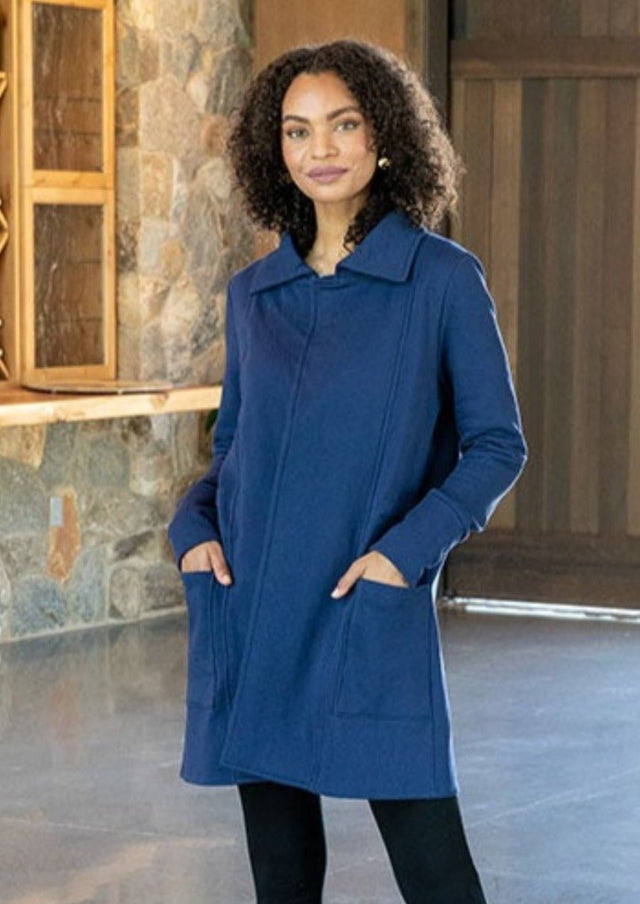 Urban Coat in Medieval Blue - Veneka-Sustainable-Ethical-Jackets-Indigenous Drop Ship