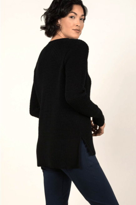 Waffle Knit Sweater in Black - Veneka-Sustainable-Ethical-Tops-Indigenous Drop Ship