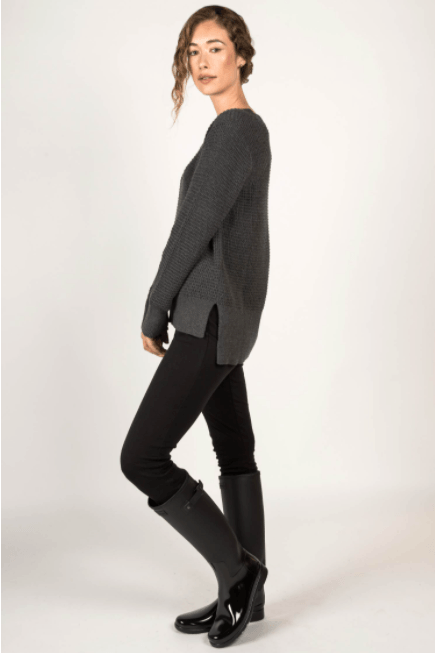 Waffle Knit Sweater in Charcoal - Veneka-Sustainable-Ethical-Tops-Indigenous Drop Ship