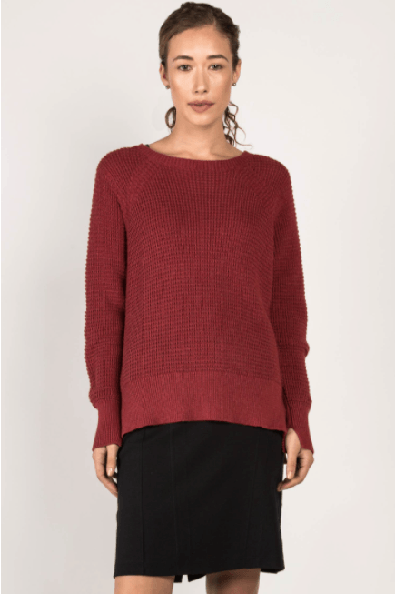 Waffle Knit Sweater in Cherry - Veneka-Sustainable-Ethical-Tops-Indigenous Drop Ship