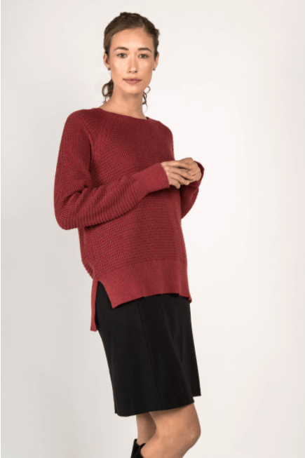 Waffle Knit Sweater in Cherry - Veneka-Sustainable-Ethical-Tops-Indigenous Drop Ship