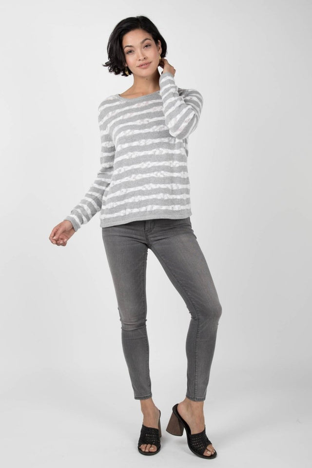 Wave Pullover Sweater in White & Heather Silver - Veneka-Sustainable-Ethical-Tops-Indigenous Drop Ship