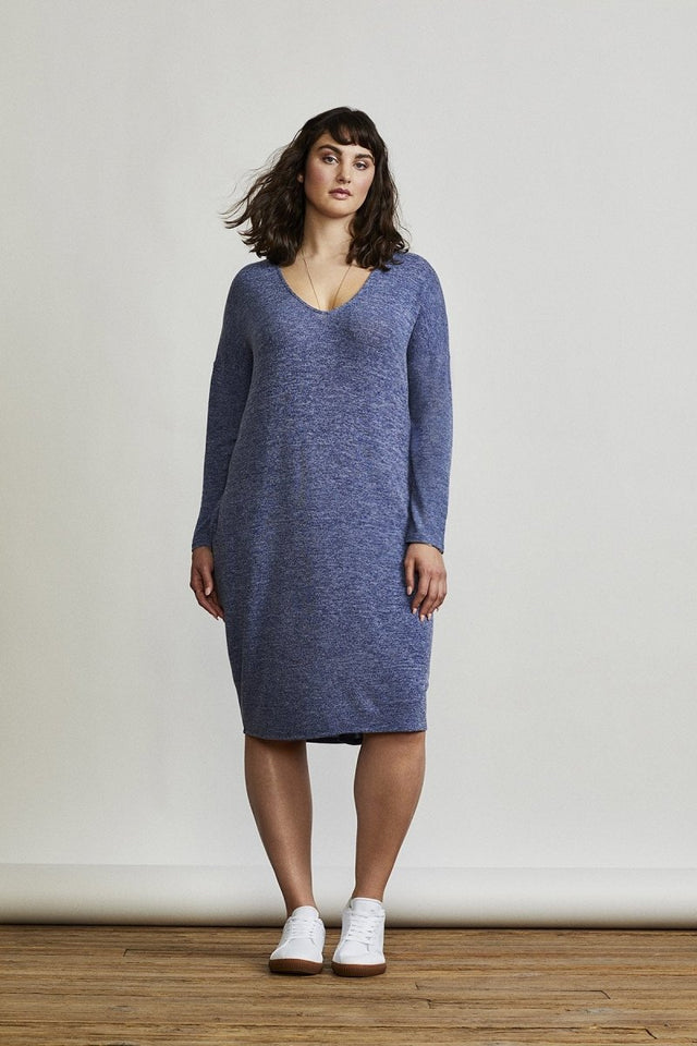 Willow Dress in Blue Marl - Veneka-Sustainable-Ethical-Dresses-Hours Drop Ship