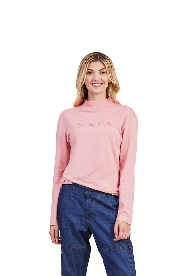 YesAnd x Ram Dass Love. Serve. Remember. Tee in Dusty Rose - Veneka-Sustainable-Ethical-Tops-YesAnd Drop Ship